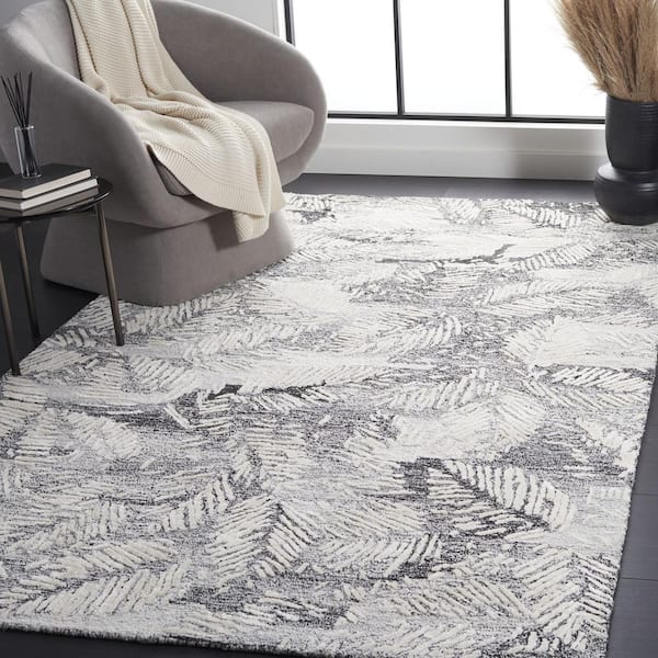 Glamour 5 ft. x 8 ft. Black/Ivory Abstract Feather Area Rug