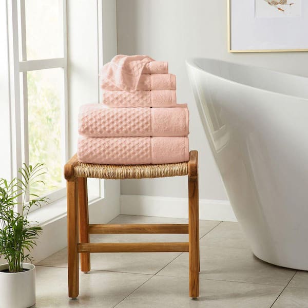 Pink Ultra-Soft 100% Cotton Diamond Waffle 6-Piece Towel Set