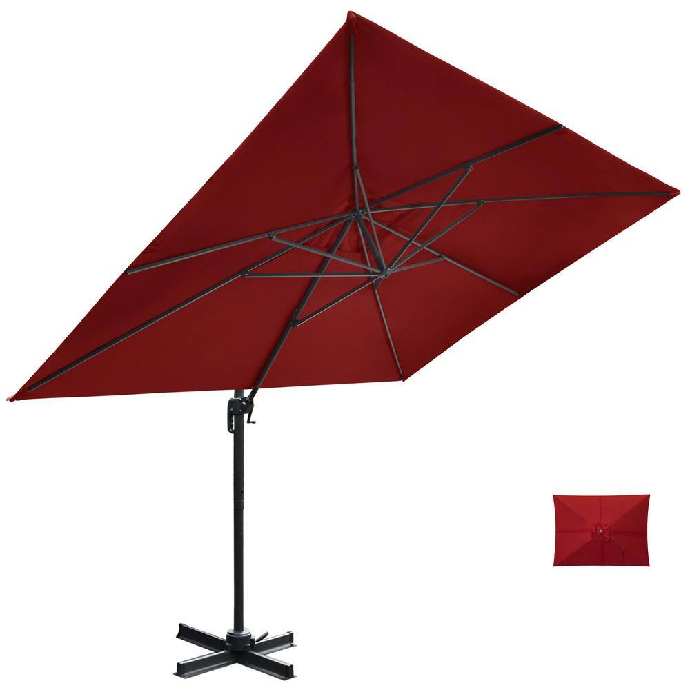 9 ft. x 12.5 ft. Offset Rectangular Cantilever Umbrella in Red with 360-Deg
