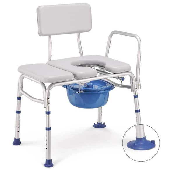 17 in. x 28 in. Adjustable Bedside Commode Toilet Seat with Arms and Backrest for Elderly Disabled in Gray