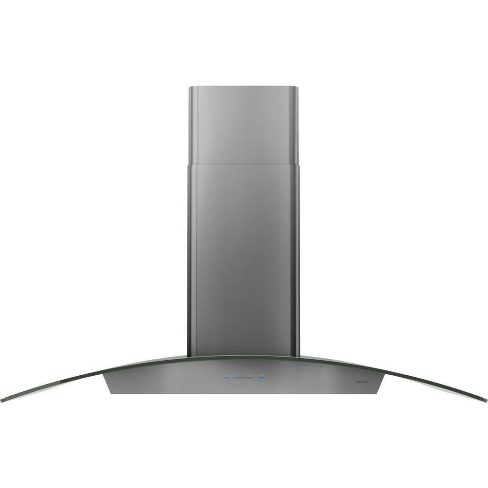 Ravenna 42 in. 600 CFM Island Mount Range Hood with LED Lighting in Black Stainless Steel with Gray Glass Canopy