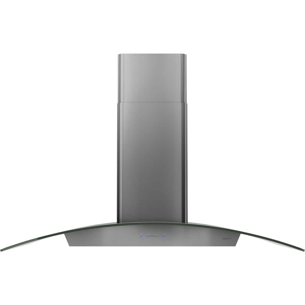 Ravenna 36 in. 600 CFM Island Mount Range Hood with LED Lighting in Black Stainless Steel with Gray Glass Canopy