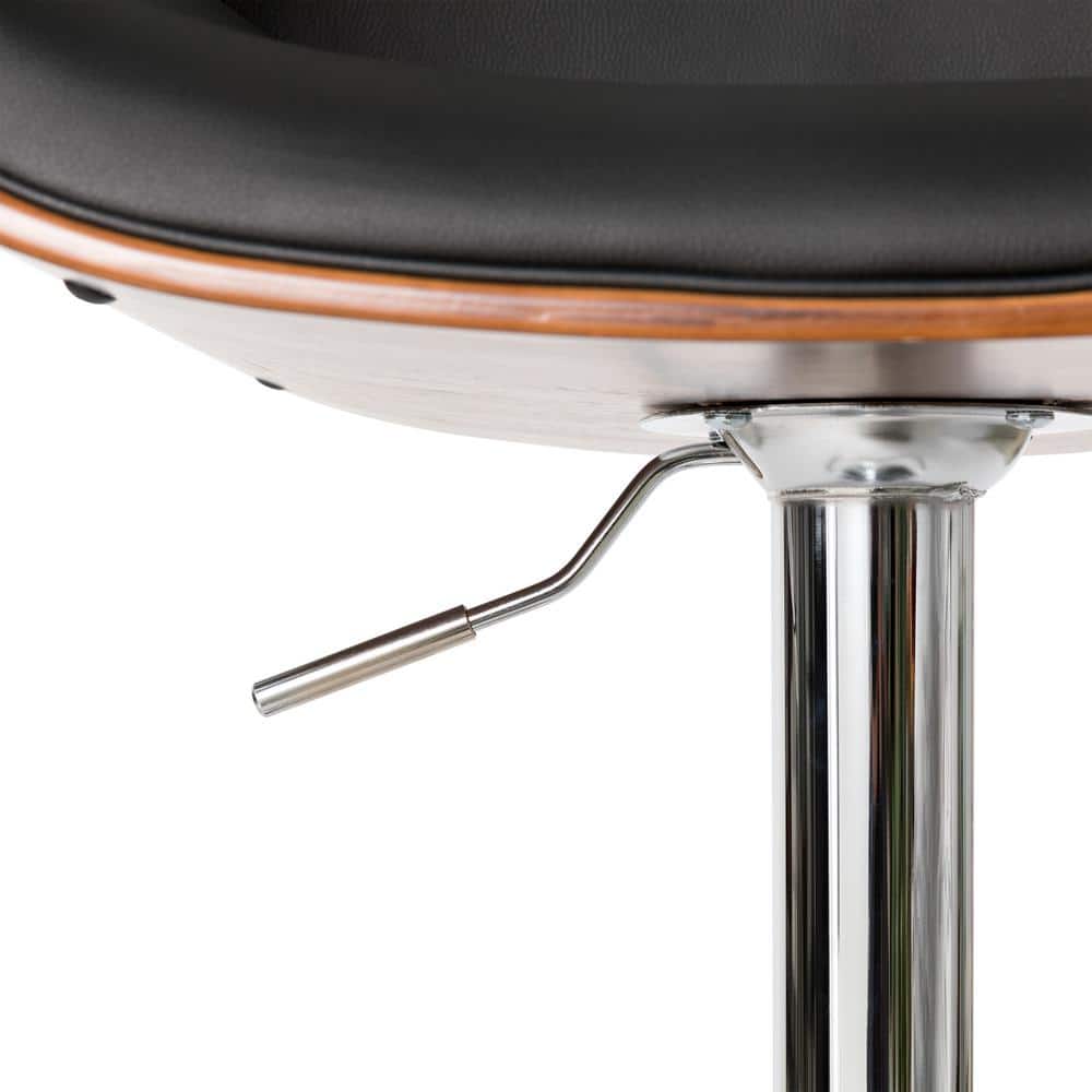 Modern Bentwood Adjustable Swivel Bar Stool Set in Black and Walnut