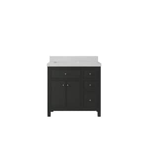 Sonoma 36 in. W x 22 in. D x 36 in. H Left Offset Sink Bath Vanity in Black Top with 2" Carrara Marble Top