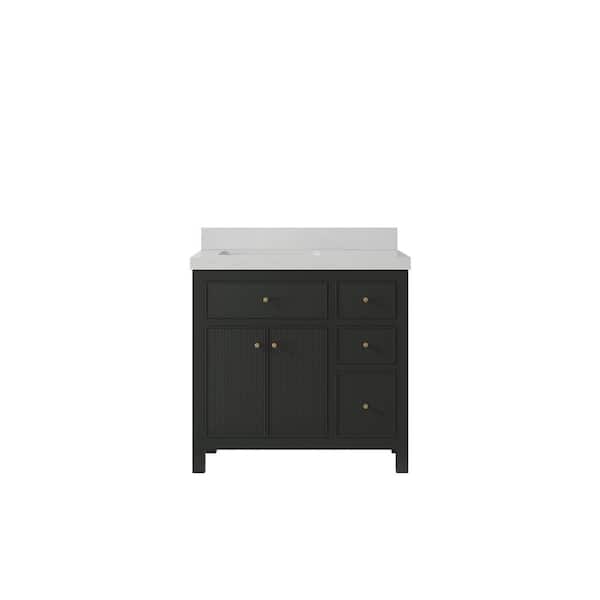 Willow Collections Sonoma 36 in. W x 22 in. D x 36 in. H Left Offset Sink Bath Vanity in Black Top with 2" Carrara Marble Top