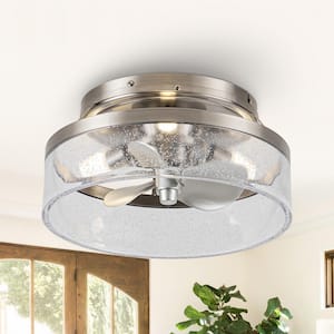 12.6 in. Indoor Stain Nickel Flush Mount Caged Ceiling Fan with Remote Control and DC Motor, Light Bulbs Included