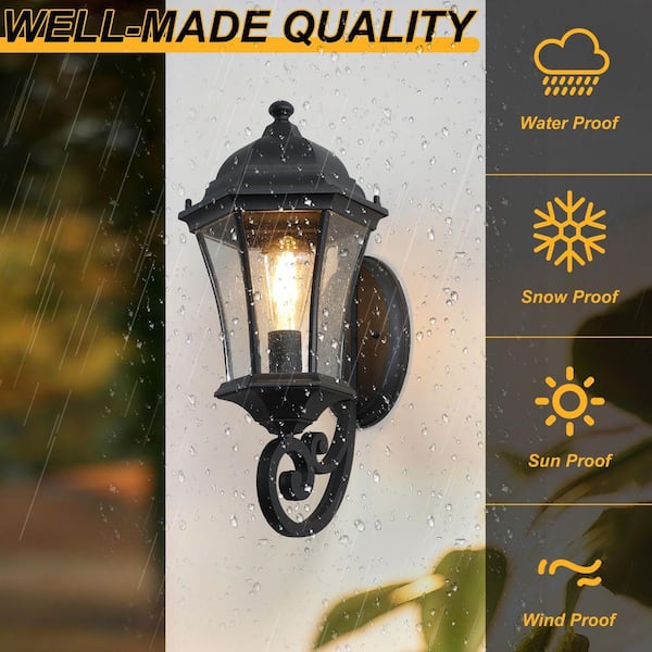 PAKOKULA 19.5 in. 1-Light Black Farmhouse Dusk to Dawn Outdoor