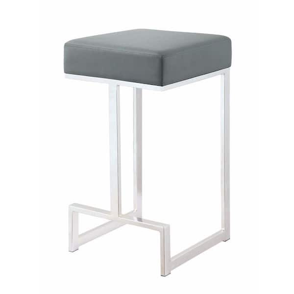 Benjara 25 in. Chrome and Gray Metal Counter Height Stool