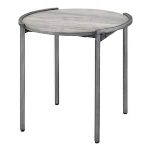 Elosi 23.63 in. Light Gray and Brushed Gun Metal Oval Wood End Table