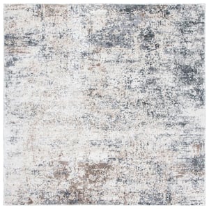 Aston Ivory/Gray 5 ft. x 5 ft. Distressed Abstract Square Area Rug