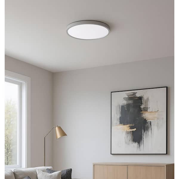 Edge Round Large White Outdoor Flush Ceiling Light 1-Light 16 in. Integrated LED