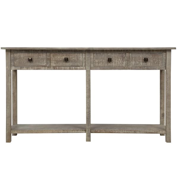 ANBAZAR 59 Inch Long Console Table Sofa Table for Entryway with Drawers and Shelf Living Room Sideboard, Gray Wash