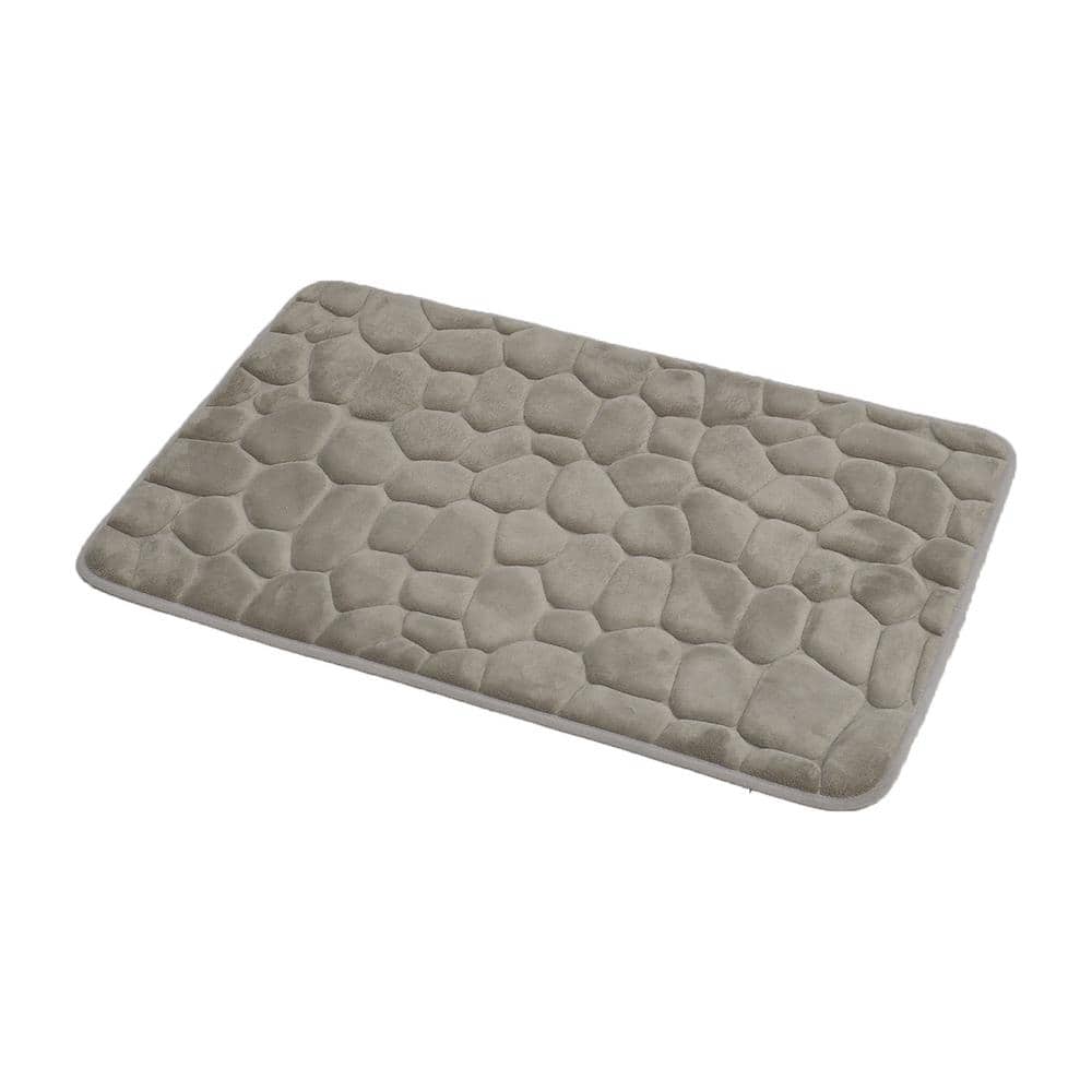 3D Cobble Taupe 20 in. x 32 in. Stone Shaped Memory Foam Microfiber Bath Mat, Brown