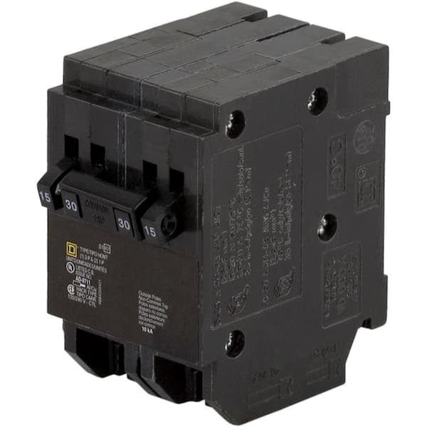 Square D Homeline 2-15 Amp Single-Pole 1-30 Amp 2-Pole Quad Tandem Circuit Breaker