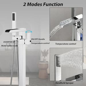 2-Handle Freestanding Waterfall Tub Faucet with Hand Shower in Chrome