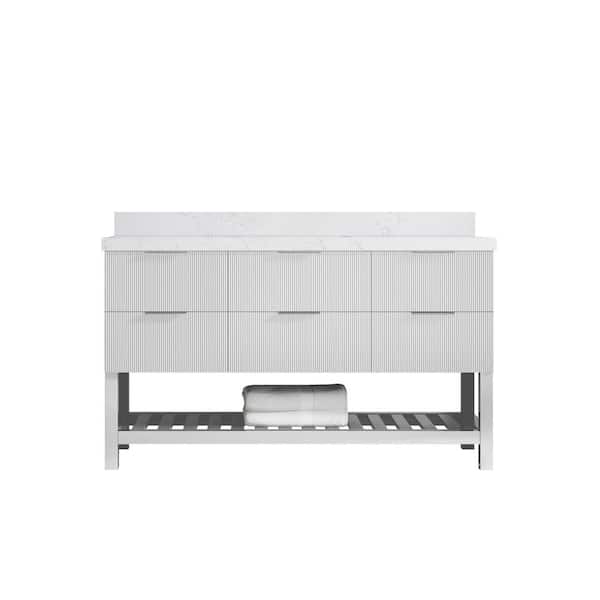 Willow Collections Catalina 60 in. Single Sink Freestanding Fine Grain Bath Vanity with Empira White Qt. Top Unassembled