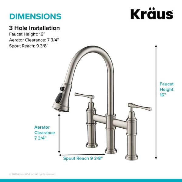 Kraus Allyn store Transitional 2-Handle Bridge Kitchen Faucet with Pull-Down Sprayhead