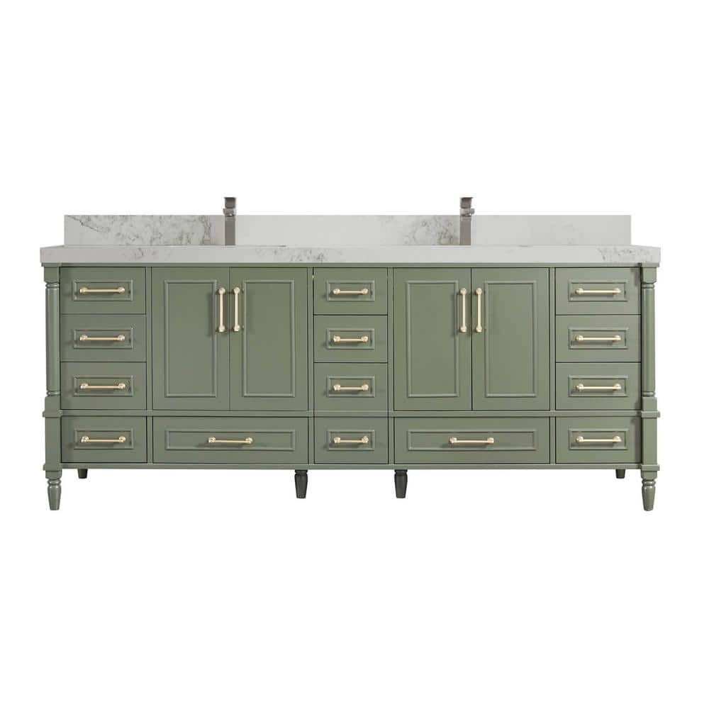 Aberdeen 84" Pewter Green Double Sink Vanity with Calacatta Nuvo Countertop