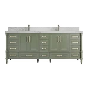 Hudson 84 in. W x 22 in. D x 36 in. H Double Sink Bath Vanity in Pewter Green with 2 in. Calacatta Nuvo Top