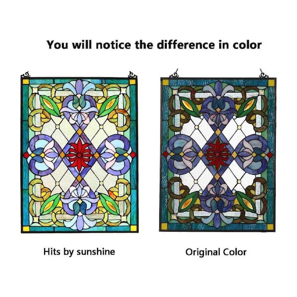 Blue Rectangular Shape Stained Glass Art Glass Window HD7JC8TP9T