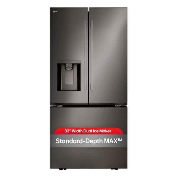 33 in. W. 25 cu.ft. Smart 3-Door French Door Refrigerator Standard Depth MAX in Black Stainless Steel w/Dual Ice Makers