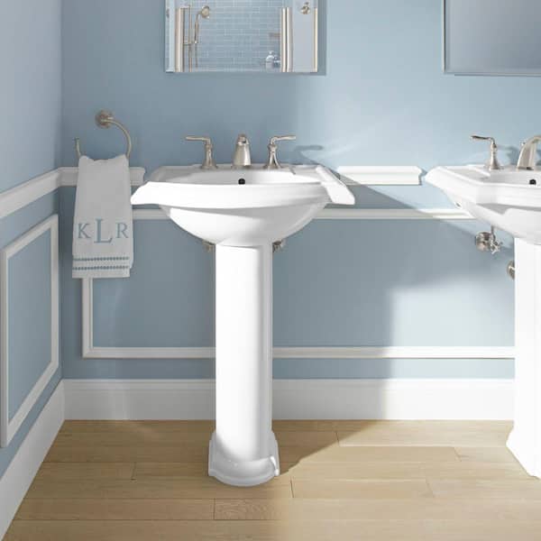 KOHLER Devonshire Vitreous China Pedestal Combo Bathroom Sink in White with Overflow Drain