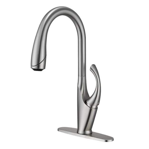 Mondawe 3-Function Tulip High Arc Pull Down Sprayer Kitchen Faucet Single Handle Deck Mount in Brushed Nickel