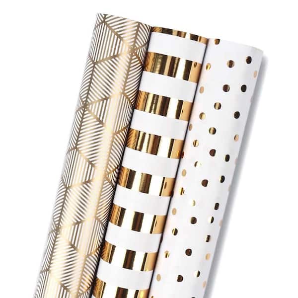 N/A 17 x 120 in. Gold Foil Design White Wrapping Paper Mini Roll with Gridlines for All Occasions 42.3 sq. ft.