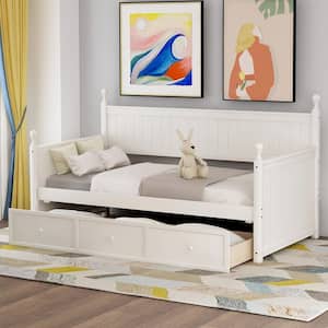White Wood Twin Size Daybed with Three Drawers