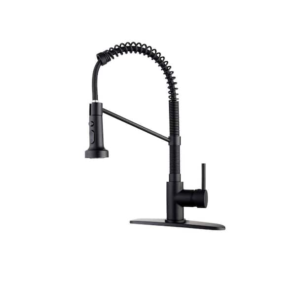 Aoibox Wet Bar Sink Single Handle Pull Down Sprayer Kitchen Faucet with Dual Mode Setting in Black