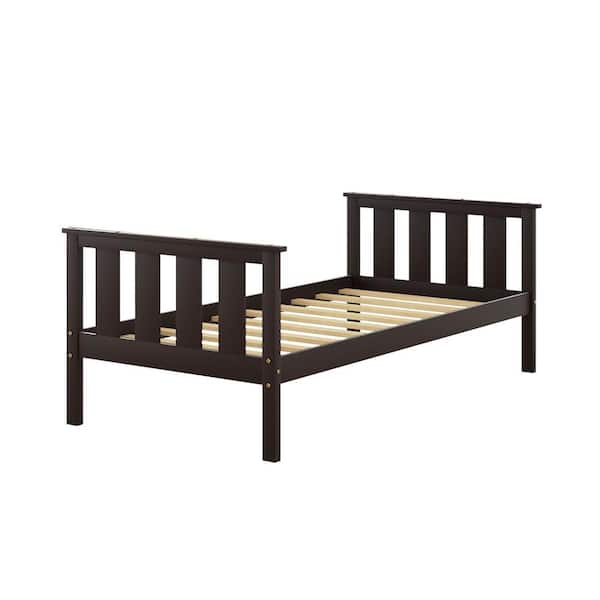 URTR Modern Simple Brown Wood Frame Twin Platform Bed Wooden Bed Frame with Headboard and Footboard, No Box Spring Needed