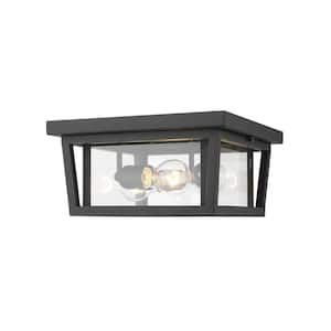 3-Light Black Outdoor Flush Mount with Clear Glass Shade