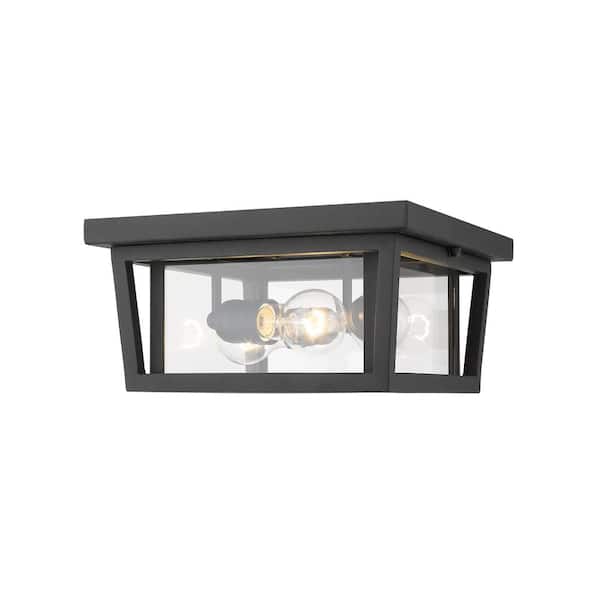 Unbranded 3-Light Black Outdoor Flush Mount with Clear Glass Shade