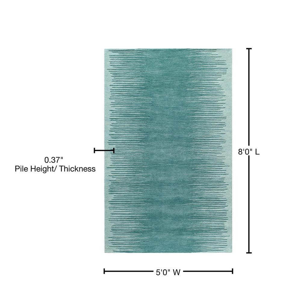 Handmade Blue Wool Tufted Stripe Rectangular Rug 5' x 8'