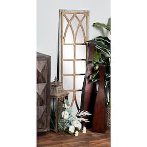 52 in. x 15 in. Window Pane Inspired Rectangle Framed Brown Wall Mirror