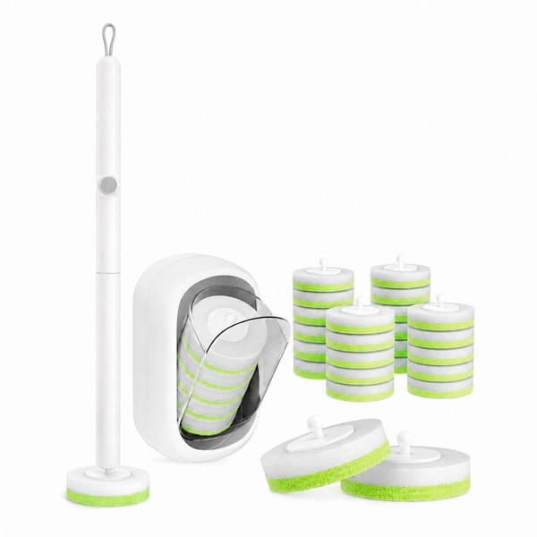 Toilet Brush and Holder 1 Pack Wall Mounted Disposable System with Cleaning Wand and 24 Green Refill Heads