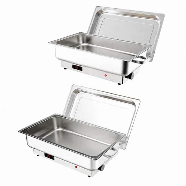 2 Pack 9 Qt Silver Stainless Steel Electric Chafing Dish Buffet Set with Digital Temperature Control Display