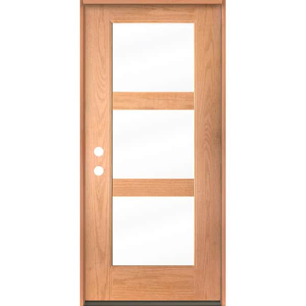 Krosswood Doors BRIGHTON modern 36 in. x 80 in. 3-Lite Right-Hand/Inswing Clear Glass Teak Stain Fiberglass Prehung Front Door