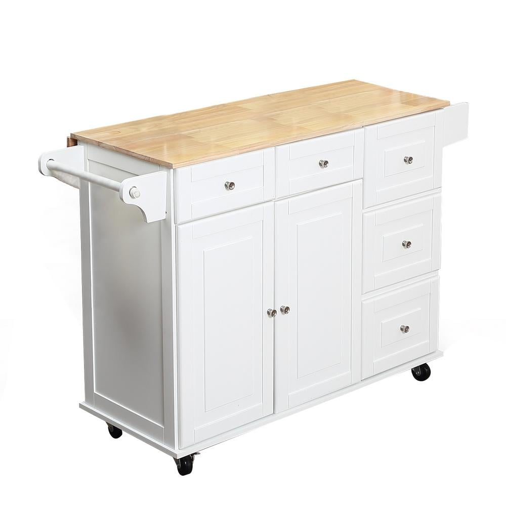 White Lockable Utility Kitchen Island with Drawer H205-Island-WH - The ...