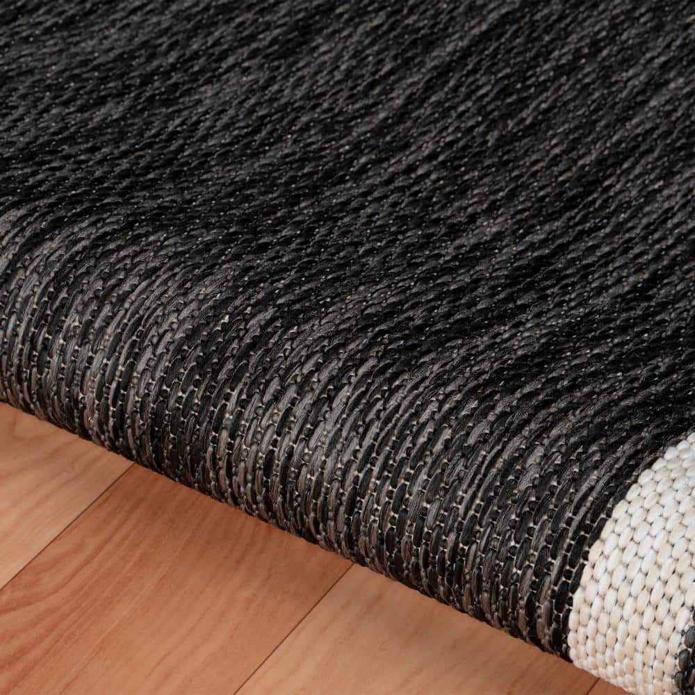 Gray and Cream Geometric Flat Woven Indoor Outdoor Rug
