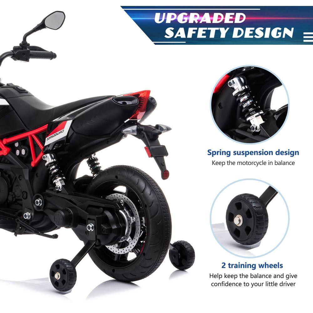 Red 12V Kids Electric Ride-On Motorcycle with Training Wheels