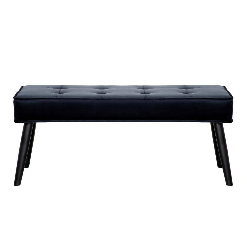 Navy Blue Velvet Tufted Upholstered Bench with Wood Legs