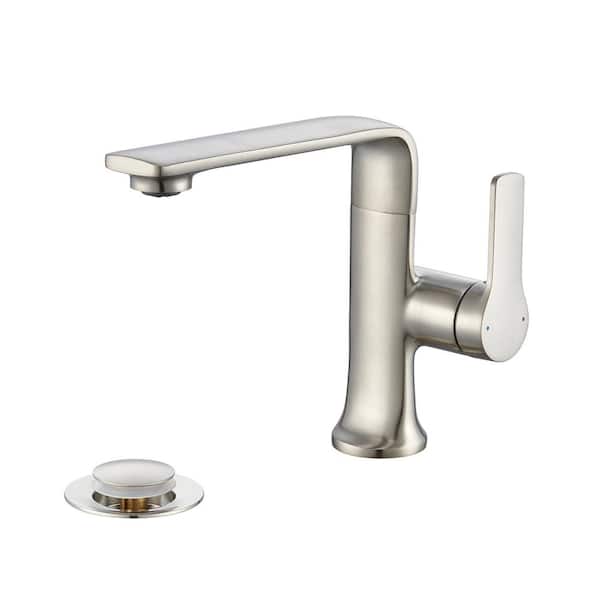 LUXIER Varen Single Hole Single-Handle Bathroom Faucet with drain in Brushed Nickel