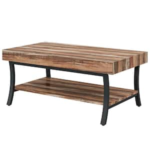Allan 47.24 in. W Oak and Black Rectangular Wood Coffee Table with Storage Shelf for Living Room Living Room