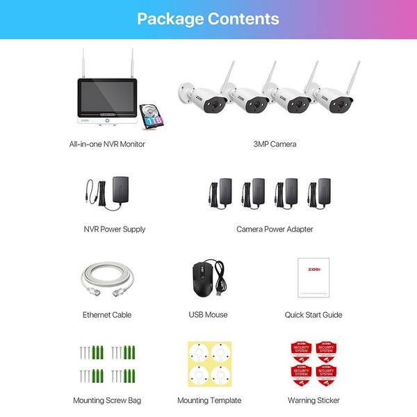 ZOSI 8-Channel 3MP 1TB NVR Security Camera System with 4 WiFi