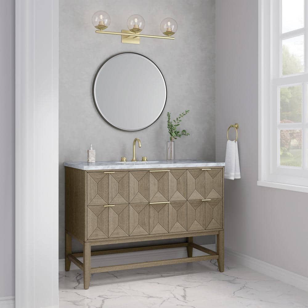 Emmeline 48.0 in. W x 23.5 in. D x 36 in. H Single Bathroom Vanity Pebble Oak and Carrara White Marble Top price history on PriceWatchPro