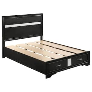 Miranda Black Wood Frame Full Panel Bed with 2-Drawers