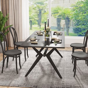 Halseey 63 in. Modern Black Wood Trestle Dining Table for 4 to 6 People, Large Rectangular Dinner Kitchen Table