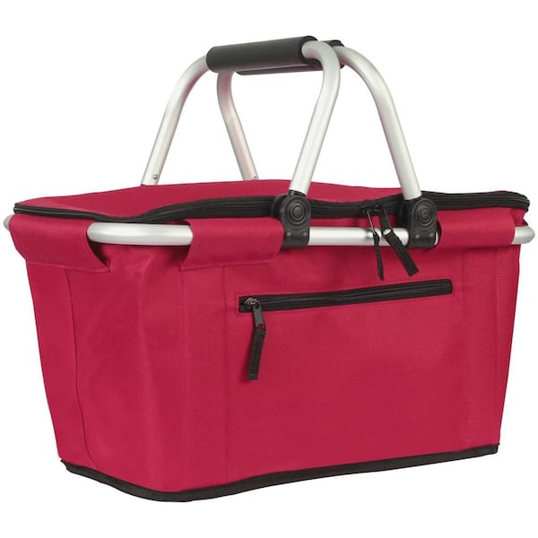 1-Piece Red Polyester Picnic Basket with Insulated Liner and Sturdy Handles for Shopping Travel Picnics Daily Use