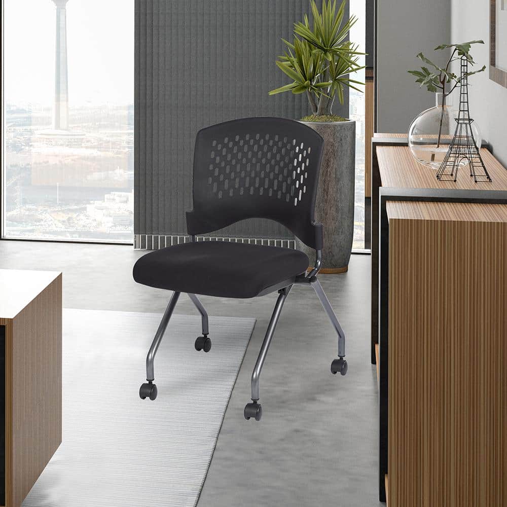 Deluxe Armless Black Mesh Folding Chair with Titanium Finish - 2 Pack